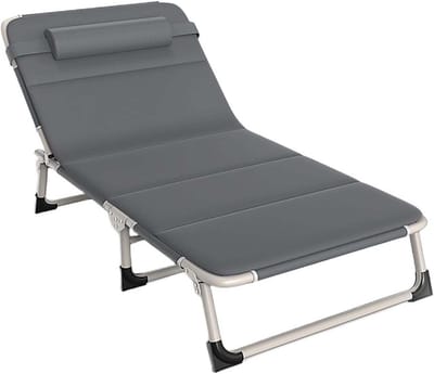 Opvouwbaar bed - Campingbedje reisbed - Ontspannen buiten - 4 standen verstelbaar - 75 cm breed - Grijs