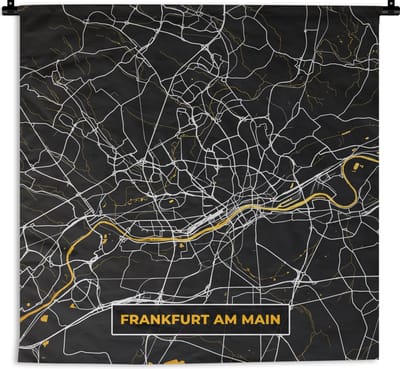 Wandkleed - Wanddoek - Frankfurt Am Main - Goud - Stadskaart - Kaart - Plattegrond - Duitsland - 180x180 cm - Wandtapijt