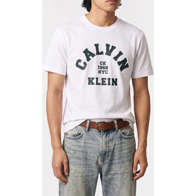 Calvin Klein Short Sleeve 20s Long Sleeve Calvin Collar Brilliant White Taglia: S | T-shirt stampate Outlet | Uomo | Bianco