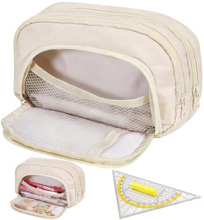 Dailygoods- Pennenetui Grote Capaciteit - Draagbare Etui - 3 Vakken - Voor School/Kantoor - Lichtgewicht - Polyester Materiaal - Pennenzak