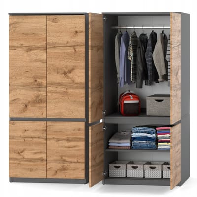 Meubel Square - Kledingkast Opstalo - Antraciet / Eiken - Garderobekast - Slaapkamer Kast