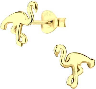 Joy|S - Zilveren Flamingo oorbellen - vogel - gold plated