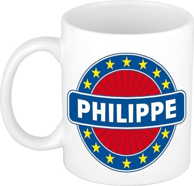 Bellatio Decorations - Philippe voornaam - koffiemok - beker - wit/blauw - 300 ml - Cadeau - Heren - Collega - Vaderdag - Verjaardag