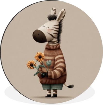 WallCircle - Wandcirkel - Muurcirkel - Zebra - Zonnebloemen - Warm - Aluminium - Dibond - 60x60 cm - Binnen en Buiten