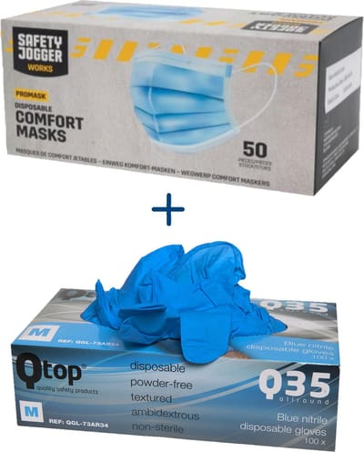 Claudius 3 Laags Mondkapje - 50 stuks - Licht Blauw + Nitril Wegwerp Handschoenen - Medium - 100 stuks