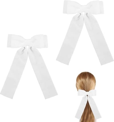2 Stuks Fluwelen Haarboogclips, Zachte Fluwelen Strikspeld Schattige Haarknoopstrikken Lange Paardenstaartornamenten Haaraccessoire voor Meisjes, Kinderen, Tieners, Vrouwen (Wit)