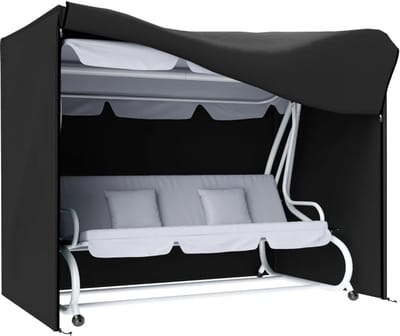 Hollywood Schommelhoes - Beschermhoes voor 3 zits Tuinschommel - Waterdicht, Stofvrij en UV-bestendig - voor Schommelbank, Tuinstoelen - voor Tuin, Terras, Balkon - 220 x 125 x 172 cm - Zwart