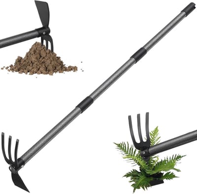 2-in-1 tuingereedschap voor effectief onkruid wieden - 114 cm lange steel en zware onkruidhark voor tuin en bloembedden