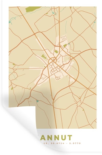 Muurstickers - Sticker Folie - Kaart - België - Hannut - Plattegrond - Stadskaart - 20x30 cm - Plakfolie - Muurstickers Kinderkamer - Zelfklevend Behang - Zelfklevend behangpapier - Stickerfolie