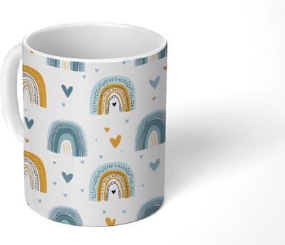 Mok - Koffiemok - Patroon - Regenboog - Hartjes - Mokken - 350 ML - Beker - Koffiemokken - Theemok