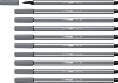 STABILO Pen 68 - premium Viltstift - Donker Grijs - Doos 10 stuks