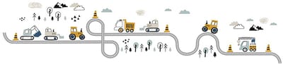 Wandsticker Tractors en Straat - Zelfklevende Muurdecoratie voor Kinderkamer - 32x144 cm - Trekker Wandsticker voor Jongenskamer en Kinderdagverblijf