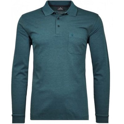 Ragman Softknit Polo Longsleeve Uni Breast Pocket Donker Blauwgroen / male