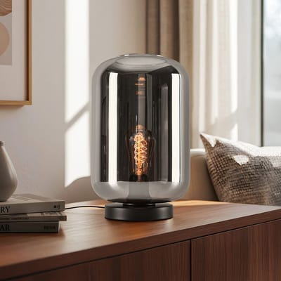 LumenXL - Moderne glazen tafellamp zwart met smoke glas - Solo