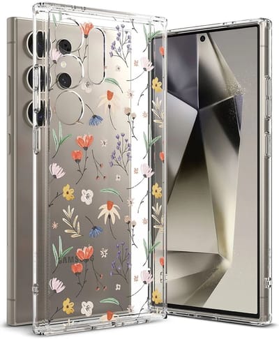 Ringke Fusion | Hoesje Geschikt voor Samsung Galaxy S24 Ultra | Back Cover met Antikrascoating | Militaire Standaard | Dry Flowers