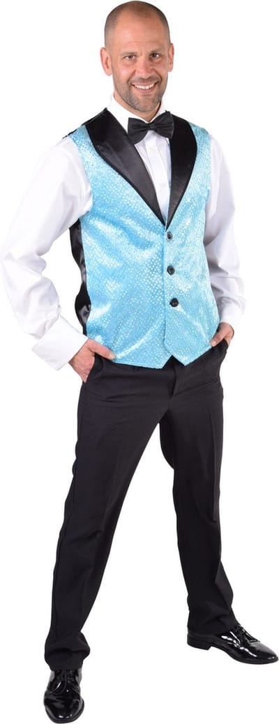 Gilet pailletten turquoise heren - Maat XS/S