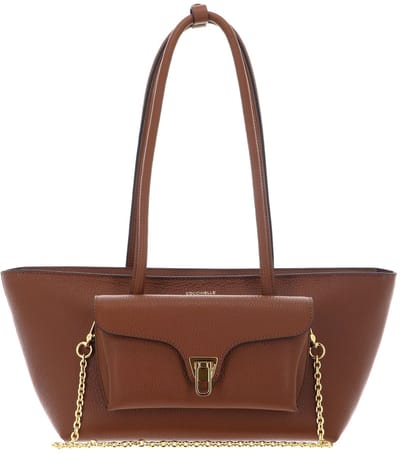 COCCINELLE Leren shopper Double Beat Grained Leather Handbag Cognac bruine