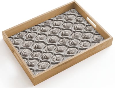 Dienblad hout 40x30 cm - Schootdienblad - Zand - Schelpenvorm - Grijs - Borrelplank rechthoek - Plateau dienbladen