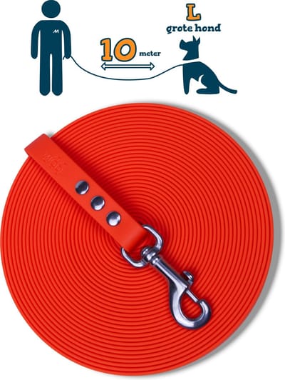 Miqdi BioThane® Sleeplijn 10 meter – zonder handvat – L/XL (19 mm) – rneon oranje – waterdicht & sterk