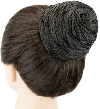 gevlochten chignon danseres Haarbedekking Donut Afro Braid Haarstukken Scrunchies Haarbroodje Pruik Clips Opgestoken Hoofddeksels voor Dames (Zwart bruin)