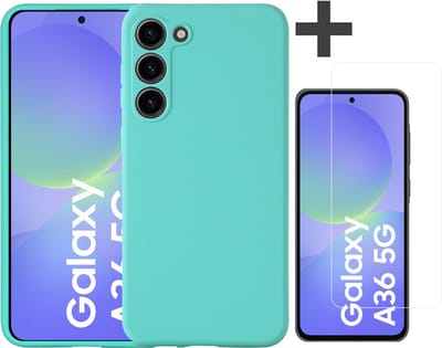 Hoesje geschikt voor Samsung Galaxy A36 hoesje zacht siliconen met gehard glas Screenprotector- Arara backcover - Mint Groen