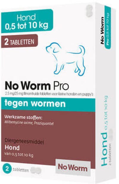 No Worm - Pro Kleine Hond en Puppy van 0,5 tot 10 kilogram - 2 pillen