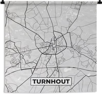 Wandkleed - Wanddoek - Kaart – Plattegrond – Stadskaart – Turnhout – België – Zwart Wit - 180x180 cm - Wandtapijt