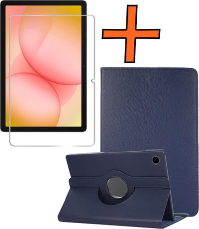 Hoesje - Geschikt voor Samsung Galaxy Tab A11 Plus - Met Screenprotector - 360 Graden Draaibare Hard Cover Case - Tablet Hoes Draaibaar - Donkerblauw