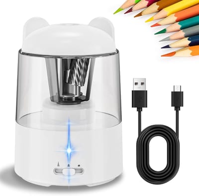 KZQ Elektrische puntenslijper met indicatielampje - Geschikt voor kleurpotloden en potloden - Schattig ontwerp voor kinderen en als cadeau - Wit
