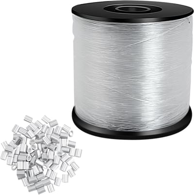 SnelShoppen - 200M Sterke Heldere Onzichtbare Vissersdraad met 100 Aluminium Crimp Sleeves, 0.8mm Monofilament Visselijn voor Hangen van Knutselprojec
