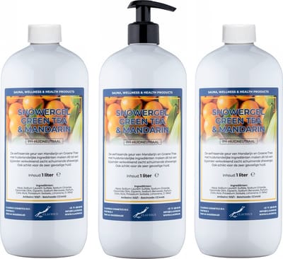 Douchegel Green Tea & Mandarin1 liter - set van 3 stuks - met gratis pomp - Showergel