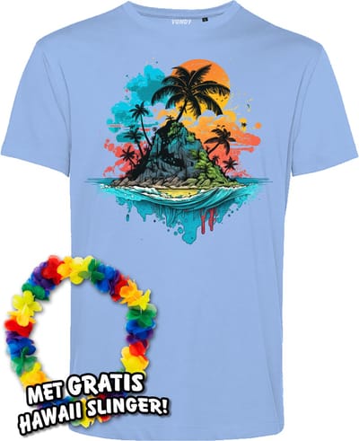 T-shirt Palmboom Eiland | Toppers in Concert 2024 | Club Tropicana | Hawaii Shirt | Ibiza Kleding | Lichtblauw | maat XS