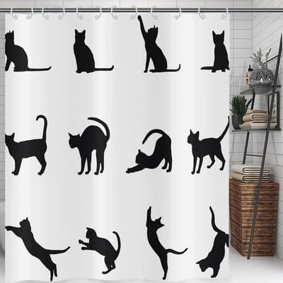 Douchegordijn Kattenprint - Badkamer Gordijn - Badkamer Decoratie - Waterdicht Polyester - 120 x 200 cm - Zwart Wit