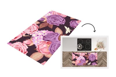 Keukenloper - Loper keuken - Rozen - Insect - Paars - Roze - 120x60 cm - Keukenloper vinyl