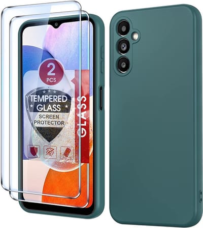 Hoesje Geschikt Voor Samsung Galaxy A14 Hoesje siliconen Pine Groen zacht siliconen hoesje TPU backcover - Met Screenprotector - 2 stuks