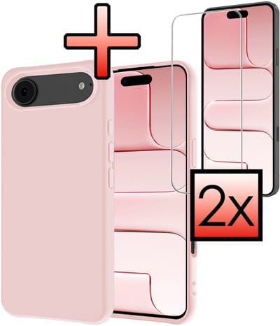 Hoesje - Met 2x Screenprotector - Geschikt voor Apple iPhone Air - Sterk & Shockproof - Back Cover - Siliconen Case - Telefoon Hoes - Lichtroze