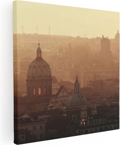 Artaza Canvas Schilderij Skyline - 30x30 cm - Klein - Wanddecoratie Stad - Muurdecoratie Rome - Kamer Accessoires Zonsondergang