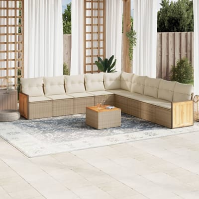 vidaXL - 10-delige - Loungeset - met - kussens - poly - rattan - beige