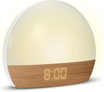 Wekker Dageraad Simulator - Lichttherapie Lamp - Rustig Ontwaken - Progressief Licht Houteffect - Bruin