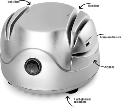 Quvo® Elektrische messenslijper - Messenslijper - Messenslijpers - Messenslijper elektrisch - Grijs- ‎14 cm x 15 cm x 9 cm