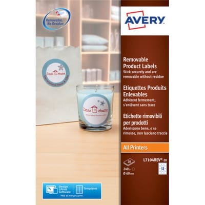 Huismerk Avery L7104REV Rond Etiket Verwijderbaar 60mm Wit