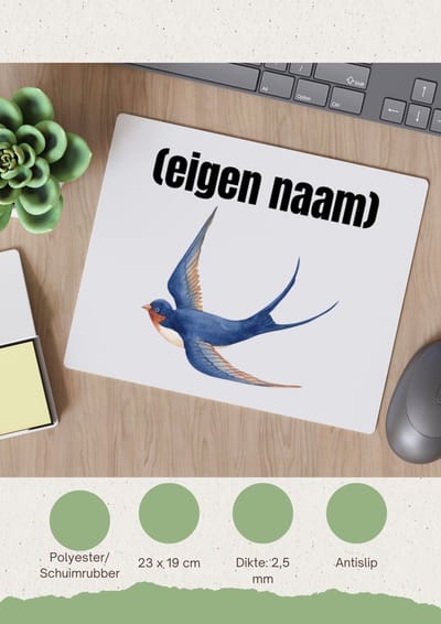 Akyol - blauwe vogel met eigen naam Muismat - Vogels - dieren liefhebber - iemand die houdt van vogels - verjaardag - cadeau - kado - geschenk - 23 bij 19 cm
