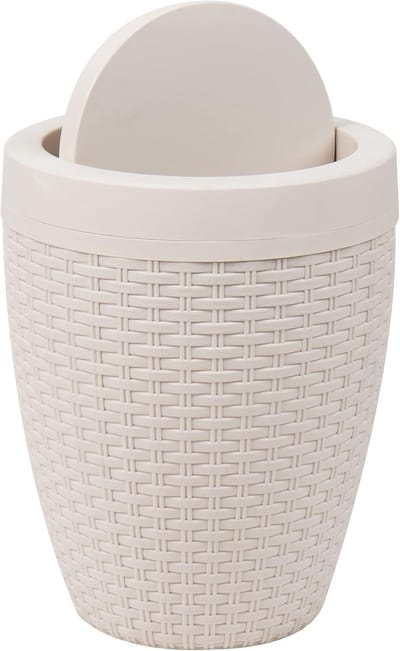 Prullenbak Rond - Afvalbak Badkamer - Ruimte Besparen - Draaibare Deksel - 8 Liter - Ivoorkleurig