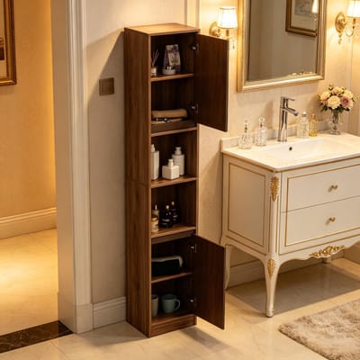 HAUSS SPOLE Badkamerkast - Smalle Hoge Opbergkast Met Verstelbare Planken - Voor Badkamer En Kleine Ruimtes - 30x24x170 Cm - Grijs Eiken