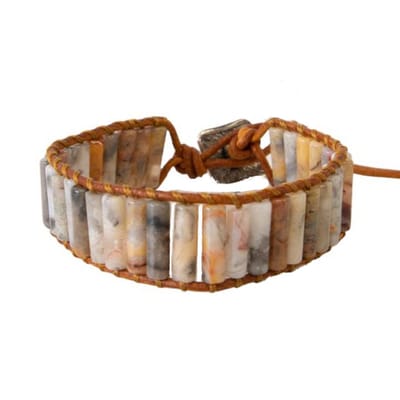 Marama - herenarmband lichtbruin - leer - edelsteen Jaspis - knoopsluiting