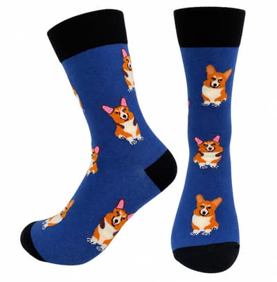Tutti Footi - Corgi Sokken – Maat 36-41 – Blauwe Grappige sokken met honden