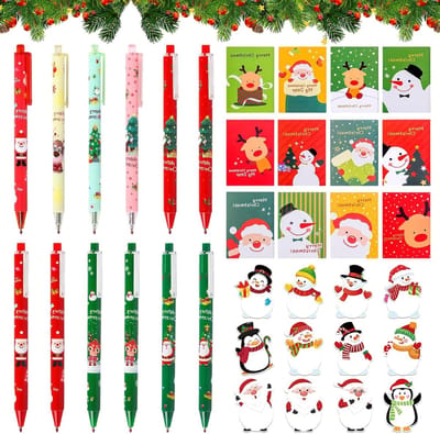 Kerststationery Set met 36 Stukken, Kerstpotloden, Gelpennen, Plaknotities, Notitieboek en Markers voor Kinderen en Cadeaus