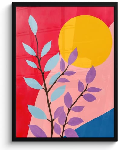 Poster in lijst - Fotolijst 60x80 cm - Posters - Bladeren - Zon - Abstracte vormen - Posterlijst zwart - Decoratie - Wanddecoratie woonkamer - Muurdecoratie slaapkamer