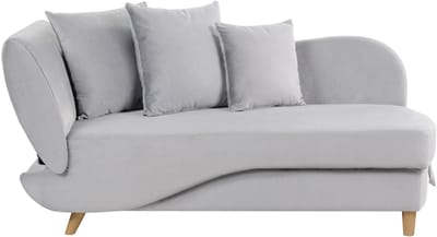 BELIANI MERI II - Chaise longue opberg - Lichtgrijs - Linkerzijde - Fluweel