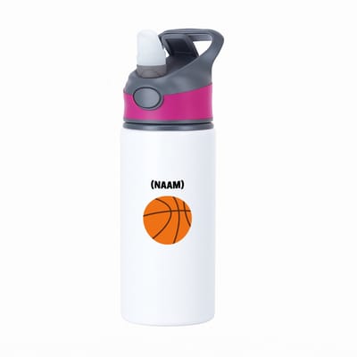 Hacebo® - Basketbal met eigen naam waterfles met rietje roze - Basketbal - Basketballer - Sport - water fles - 650ML